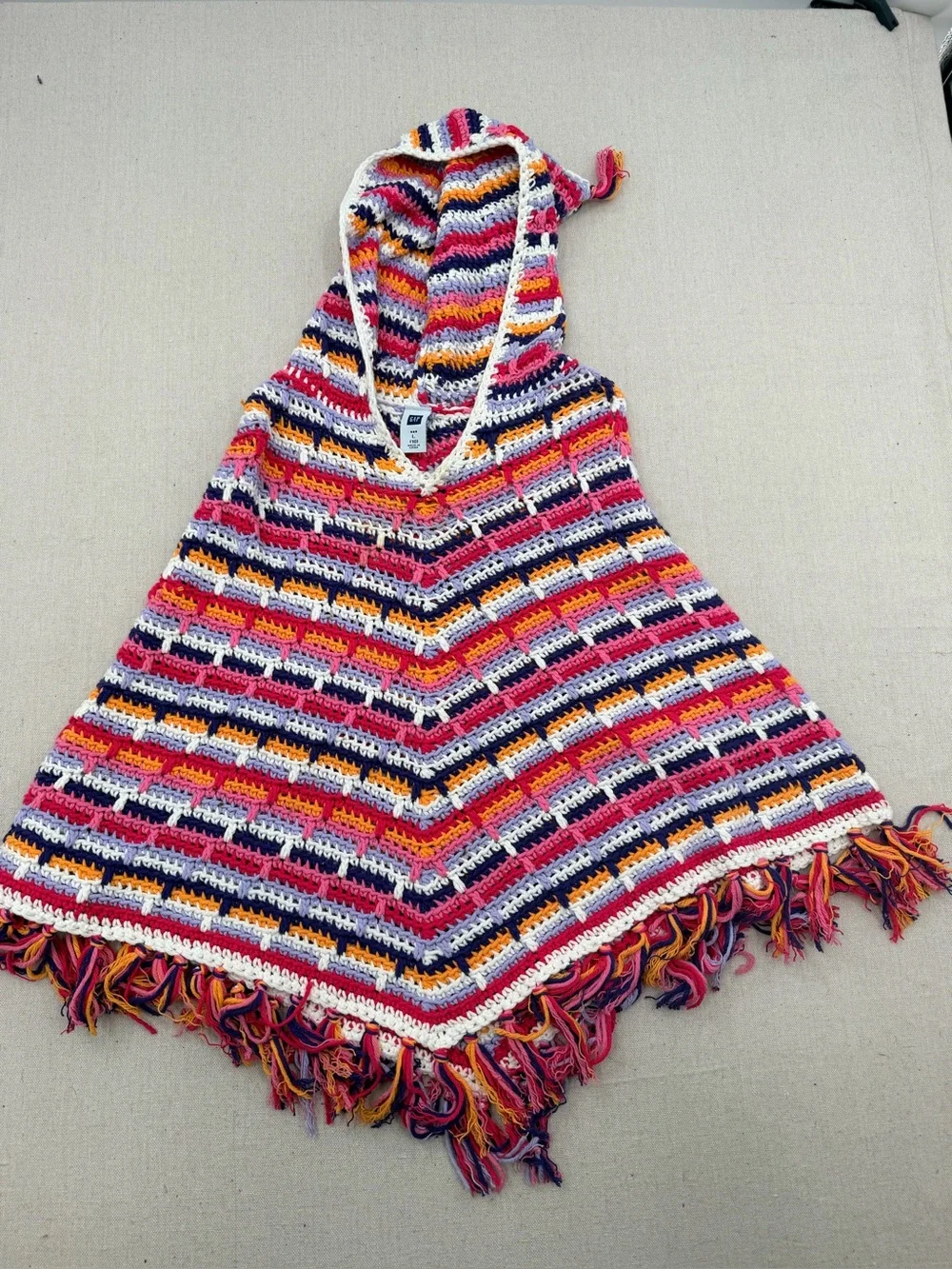Gap Rainbow Crochet Pullover Hooded Poncho